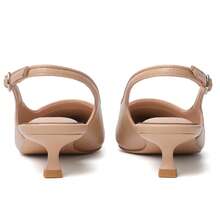 Slingback Kitten Heels For Women Pointed Closed Toe Heels Low Pumps Shoes For Party Work Office - Nude - View 9
