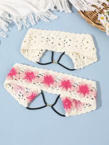 1 pièce Bandeau élastique tricoté avec fleurs bohèmes et carrés, accessoires capillaires romantiques pour femmes, turban, bandeau de sport, bandeau pour cheveux automne hiver pour tenues de vacances, écharpe élégante femme, accessoires essentiels pour vacances d'été bohème, bandana, accessoires de plage pour femmes - Multicolore - Voir 5