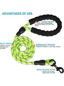 1.5m Nylon Dog Training Leash With Reflective Stripes, Strong Rope With Padded Comfortable Handle, Suitable For Medium To Large Dogs