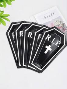 10 buc/20 buc/50 buc Halloween farfurie de hârtie în formă de sicriu RIP farfurie alb-negru farfurie de cină pentru Halloween petrecere consumabile decor de masă