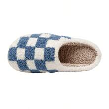 Winter Women's Fashion Indoor Slippers Warm Exquisite Checker Pattern Couple's Casual Home Shoes - Màu xanh lam - Xem 5