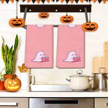 2/4 Pcs Ghost Pattern Printed Dish Towels, Halloween, Super Absorbent Microfiber Modern Towels For Cooking And Baking, Printed Dishcloths, Cleaning Towels, Hand Towels, Tea Towels, Super Soft And Highly Absorbent, Great Gift For Neighbors, Moms, Friends, Birthday, Halloween, Housewarming, Kitchen Decor, Household Essentials