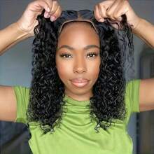 Wear And Go Glueless Wigs Human Hair Pre Plucked Pre Cut 4x4 Lace Front Wigs For Women Glueless Water Wave 200 Density Deep Curly Bob  Human Hair Lace Wigs For Beginners(16 Inch) - Natural Black - Xem 2