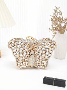 1 pezzo Clutch rigida artigianale a forma di farfalla con cristalli, clutch da sera personalizzata alla moda con strass, clutch di lusso scintillante per matrimoni e feste, elegante portafoglio da donna con catena e cristalli, adatto per contenere rossetti, ideale per signore in occasioni formali come raduni, balli, matrimoni e feste. (Non adatto per contenere telefoni)