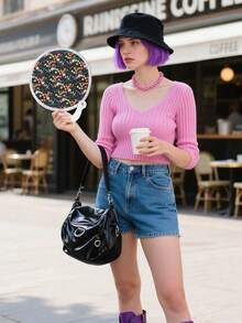 1 chiếc quạt tròn gấp gọn, quạt bãi biển mùa hè, phụ kiện cần thiết cho lễ hội, phụ kiện bãi biển, thích hợp cho các lễ hội, đám cưới và du lịch. - Nhiều màu - Xem 5