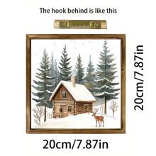 1 pieza Cuadro de madera con diseño de reno de 20x20cm - Letrero rústico de granja navideña, decoración nórdica hecha a mano para sala de estar y dormitorio, regalo de estilo cabaña acogedora para ella, decoración del hogar, decoraciones navideñas, decoración de habitación de invierno