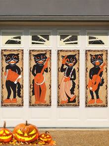 4 piezas de pinturas colgantes decorativas para fiesta de Halloween, pinturas colgantes de tela para decoración festiva, pinturas colgantes para fondo de pasillo, pinturas decorativas de Halloween, decoración de arte de pared