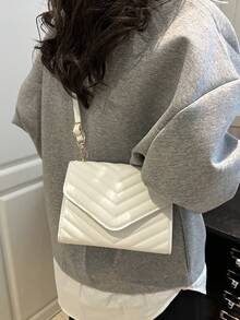 时尚压花翻盖迷你斜挎包，简约实用，多功能 - 米色 - 查看 5