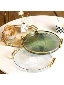 Nordic Decorative Multipurpose Serving Tray With Handle And Gold Detail Table Decoration - Transparent - View 5