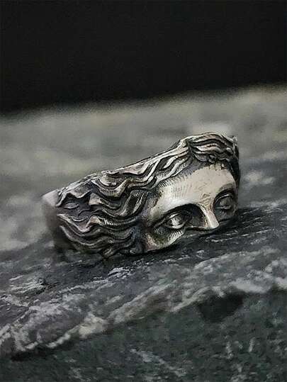 1개 비너스 초상화 마스크 개인 링, 빈티지 미니멀리스트 스타일 엠보싱 오픈 반지, 데일리 웨어에 적합