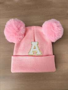 1 件装婴儿 A-Z 字母针织帽 婴儿女孩帽子 儿童无檐便帽 婴幼儿配饰 儿童帽子 弹力 0-3 岁幼儿女孩男孩帽子 - 粉色 - 查看 7