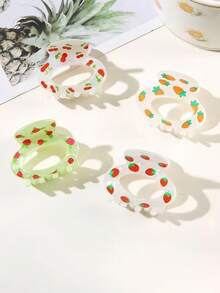 1 件女士新款清新樱桃、草莓、胡萝卜印花发夹，可爱甜美韩式发饰，适合日常、学校、派对、度假、旅行、拍照发饰秋季配饰