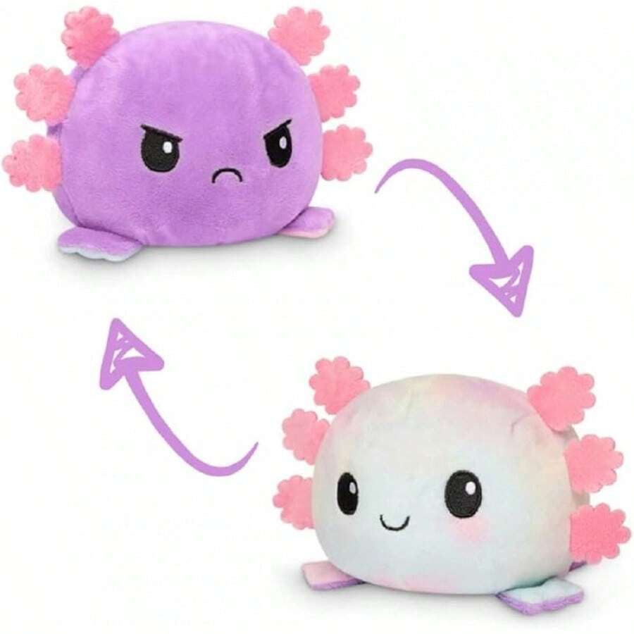 TeeTurtle - The Original Reversible Axolotl Plushie - Gray + Rainbow - Cute Sensory Fidget Stuffed Animals That Show Your Mood - 紫色紮染墨西哥鈍口蠑螈 - 查看 1