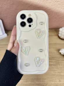 1 件 3D 水滴电镀心形珍珠 TPU 防摔手机壳，适用于 Apple 16/16Pro/16ProMax/15/14/13/12/11/XsMAX 系列手机保护套防水防震防刮 - 白色 - 查看 3