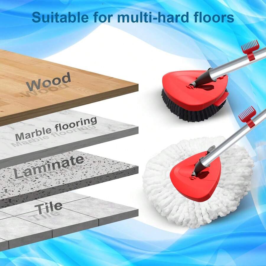 Spin Mop Head And Brush Replacement Compatible With O Cedar EasyWring 1- Tank System, 4 Mop Replace Heads, 1 Handle, 1 Base And 1 Scrub Brush Combo Set - White (1 Tank System) - View 1