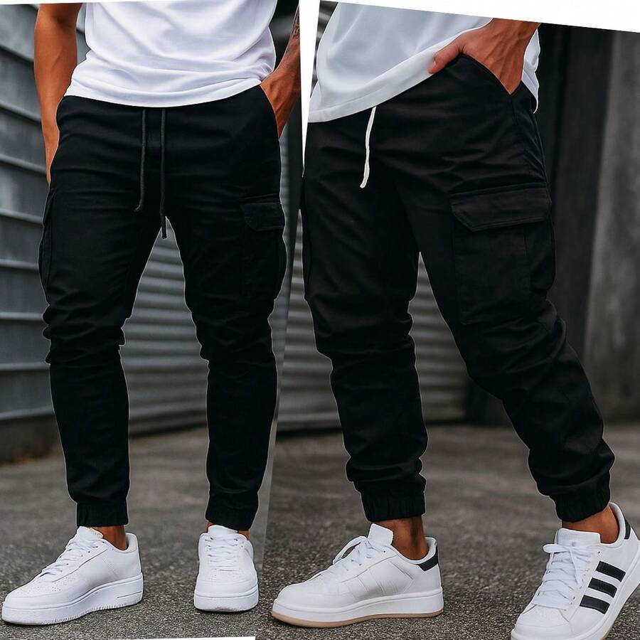 MEN'S SKATEBOARD CARGO JOGGER PANTS IN TWILL WITH CUFF - Black - View 1