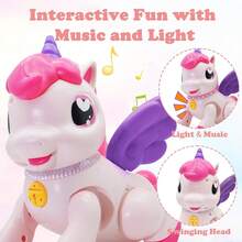 1 pieza Juguete eléctrico de Unicornio Pegaso para niñas, Unicornio alado de fantasía con luces y música, regalo de vacaciones con forma de animal para niños - Unicornio eléctrico - Ver 6