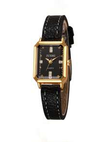 1pc Elegant Luxury Minimalist Square Dial Leather Strap Watch, Versatile For Daily Wear, Suitable As Birthday, Memorial Day, Halloween Gift For Women, Girls, No Gift Box