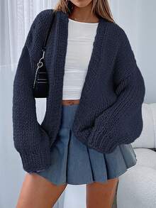 Women's Fall Open Front Cardigan Sweaters Long Sleeve Loose Fit Chunky Knit Outerwear New Years Casual Outfits - Màu xanh hải quân - Xem 1