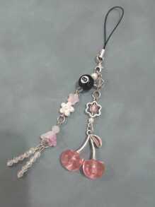 1 件 Y2K 风格 Y2K 红色樱桃与音符吊饰手机挂绳，糖果装饰樱桃吊坠，蝴蝶结，可用作手机挂绳和配件，耳机吊饰 - 粉色 - 查看 1