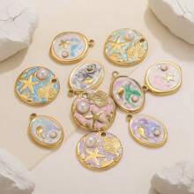 5 Pieces Stainless Steel Gold-Plated Ocean Element Pendant DIY Jewelry Making Accessories Suitable For Women's Gatherings, Beach Vacations, And Daily Wear
