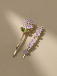 2pcs A Delicate Wisteria Flower Hair Clip With Diamonds Elegantly Sets Shows The Perfect Blend Of Elegance And Fashion. The Daily Commute To Attend The Party, The Easy To Match With A Variety Of Hairstyles, And The Elegant Low Ponytail Can Make You Show A Unique Temperament. The Ideal Gift For Yourself Or Your Loved Ones, With Beauty And Tenderness Always With You., Claw Clips, Clips For Hair, Hair Slide, Hair Claws