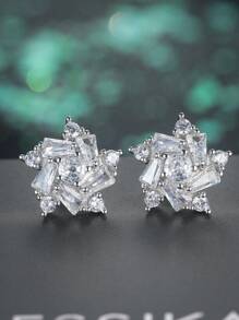 1pair Brilliant Crystal Star Earrings For Men Full Paved White Cubic Zirconia Simple Stylish Earring Versatile Fashion Jewelry