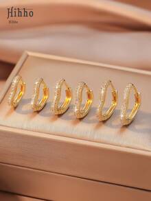 Hihho 6 件套简约心形方晶锆石耳钉，优雅珠宝礼品套装，适合女性情人节、妈妈、母亲、母亲节、礼物 - 金黃色 - 查看 3