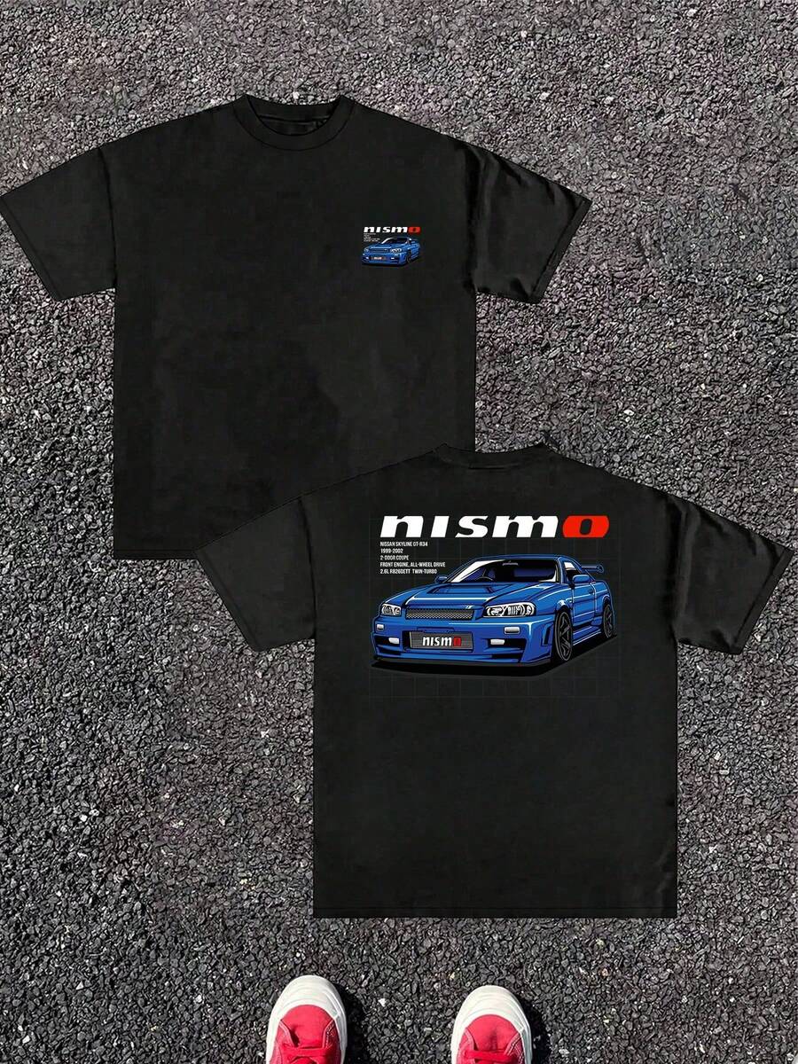Nissan Skyline R34 GTR 220g Men's Short Sleeved T Shirt 1Pcs Stylish 100% Cotton Tee Double Sided Digital Printed T Shirt ComfortableJDM Car Graphic Tee - Black - View 1