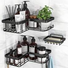 1pc Heavy-Duty 304 Stainless Steel Bathroom Shelf Set - 16'' No-Drill Shower Caddy & Bathtub Organizer, Rustproof Wall Mounted Storage Shelf With Adjustable Levelers, Large Capacity Water-Resistant Over-The-Tub Spa Decor For Bath/Tile/Wall - Multicolor - View 9