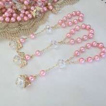 Cute & Classic Style, Pink Rosary Beads Match Wing Shape Pendant Chain, Fashion Accessory For Daily Wear & Party, Idea Gift For Ladies