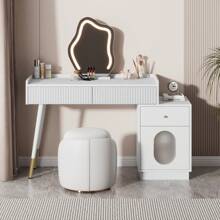Dressing Table With LED Mirror, 2 Drawers And Flexible Cabinet, Stable, White - 白色 - 查看 10