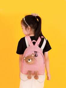 1 件儿童卡通熊尼龙拉链可爱轻便背包，适合幼儿园日常使用 - 粉色 - 查看 2