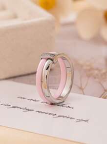 1 Peça Anel de Cerâmica Incrustado de Cobre e Zircônia Personalizado e na Moda, Adequado para Mulheres e Casais, Pode Ser Usado como Presente de Aniversário, Feriado ou Aniversário de Casamento