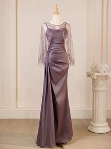 全新浪漫紫色蕾丝披肩搭配优雅细肩带连衣裙，带披肩的礼品套装 - 淡紫色 - 查看 1