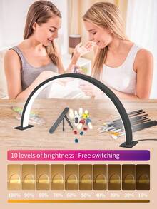 1 Đèn chiếu sáng hình trăng lưỡi liềm 3 màu, nhiệt độ màu 10 mức, công tắc nút bấm di động, đèn LED chiếu điểm chăm sóc mắt cho bàn làm việc tại nhà, tự làm móng và lông mi, trị mụn - Nhiều màu - Xem 9