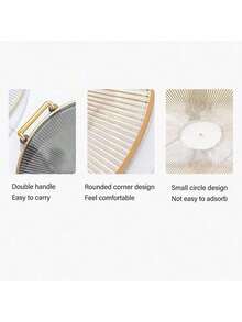 Nordic Decorative Multipurpose Serving Tray With Handle And Gold Detail Table Decoration - Gold - View 3