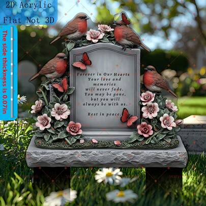 1pc Vintage Bird-Shaped Memorial Plaque, Size 20x13cm, Made Of Acrylic Material, Suitable For Outdoor Decoration, Suitable For Lovers, Easter And Cemetery Memorial, 2D Flat Printing, Garden Memorial Plaque | Vintage Bird Design | Weather-Resistant Acrylic, Gift For Bird Lovers