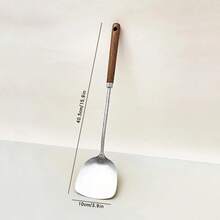 WORTHBUY 304 Turner de acero inoxidable con de madera resistente al calor largo cucharón de sopa espátula utensilios de cocina H5XW - Cucharón marrón oscuro - Ver 8