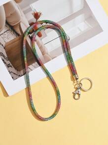 1 pieza Cordón multicolor con cristales de rhinestone - Correa de nylon con broche metálico, elegante y brillante llavero para identificación y teléfono, adecuado para oficina, maestro, estudiante (7 colores: Mezclado/Gris/Rosa/Azul/Negro)