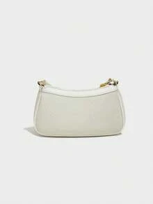 经典法式长棍面包包，多功能防水面料，金属扣装饰，可调节长肩带，拉链封口，通体印花，撞色缝线设计，女士钱包，休闲单肩包，商务通勤包，适合购物、通勤和户外聚会。 - 米色 - 查看 3