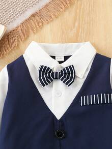 1 conjunto de terno formal para bebê menino, smoking para presente de festa de aniversário e casamento, conjunto 2 em 1 de blusa de manga comprida + calça, roupa de batizado para cavalheiro, presente de Natal, roupas para criança de 1 ano, terno para festa escolar - Azul marinho - Ver 3