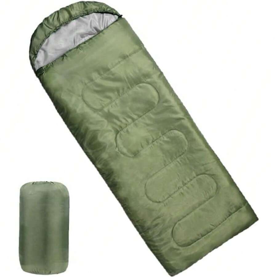 1pc Waterproof Polyester Sleeping Bags Warm Camping Hiking Outdoor Travel With Compression Bags - 綠色 - 查看 1