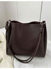 Korean Ins Popular Women's Handbag, Large Capacity New High-End Retro Fashion Niche Shoulder Bag, Commuter Tote Bag, High Quality PU Leather - Coffee Brown - View 2