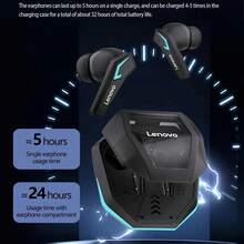 Lenovo TG102 Wireless Gaming Earbuds With ANC, 40ms Low Latency, HD Stereo Sound, 30H Playtime, Secure-Fit Earhooks For Sports, RGB Charging Case For Mobile/PC Gaming