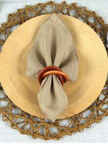 1/2/4pcs Natural Brown Wooden Napkin Rings, Suitable For Boho Style Country Party Dining Table Decor - Brown - View 3