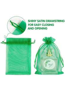 20个欧根纱礼品袋，适用于情人节、母亲节、教师节、复活节等节日，可用作珠宝袋、小网袋、束口袋、婚礼回礼袋、手镯袋，透明材质，适合包装小礼物。 - 綠色 - 查看 7