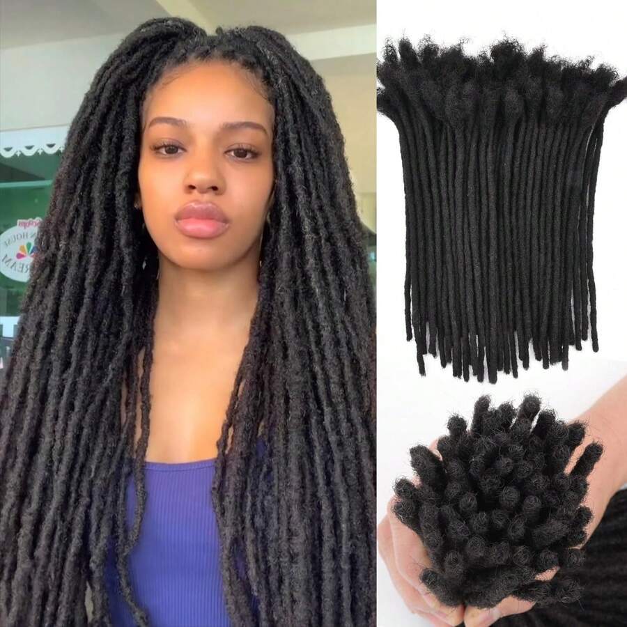 60 Strands Loc Extensions Human Hair, 0.6cm Width  Human Hair Dreadlock Extensions For Men/Women, Can Be Dyed Soft Dreads Extensions,1b - Natural Black - 查看 1