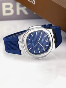 Reloj de cuarzo clásico de negocios resistente al agua y luminoso con fecha para hombres DENVOSI - Plateado - Ver 3