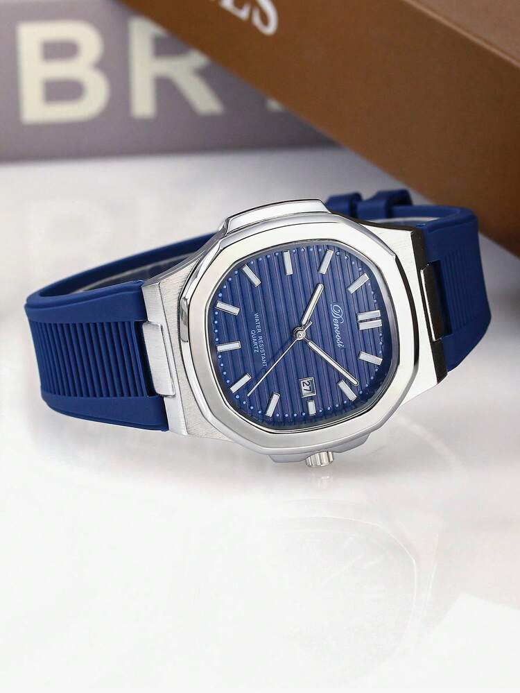 Reloj de cuarzo clásico de negocios resistente al agua y luminoso con fecha para hombres DENVOSI - Plateado - Añade 3